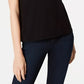 INC International Concepts Women's Petite Contrast-Trim Cold-Shoulder Top Black Size Petite S