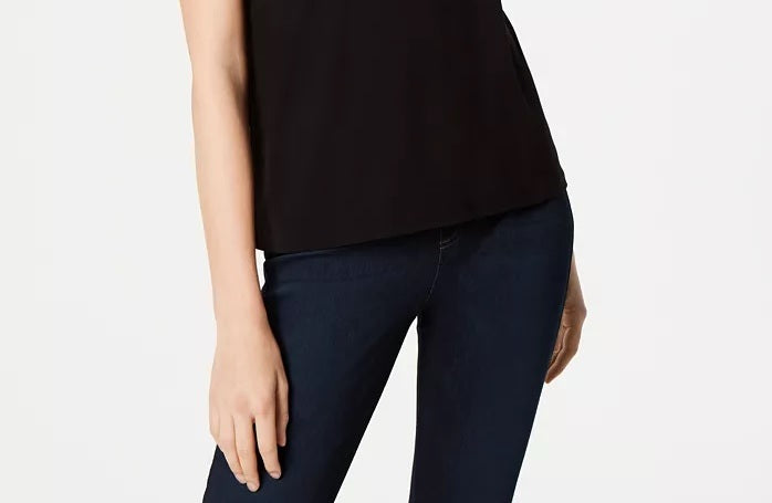 INC International Concepts Women's Petite Contrast-Trim Cold-Shoulder Top Black Size Petite S