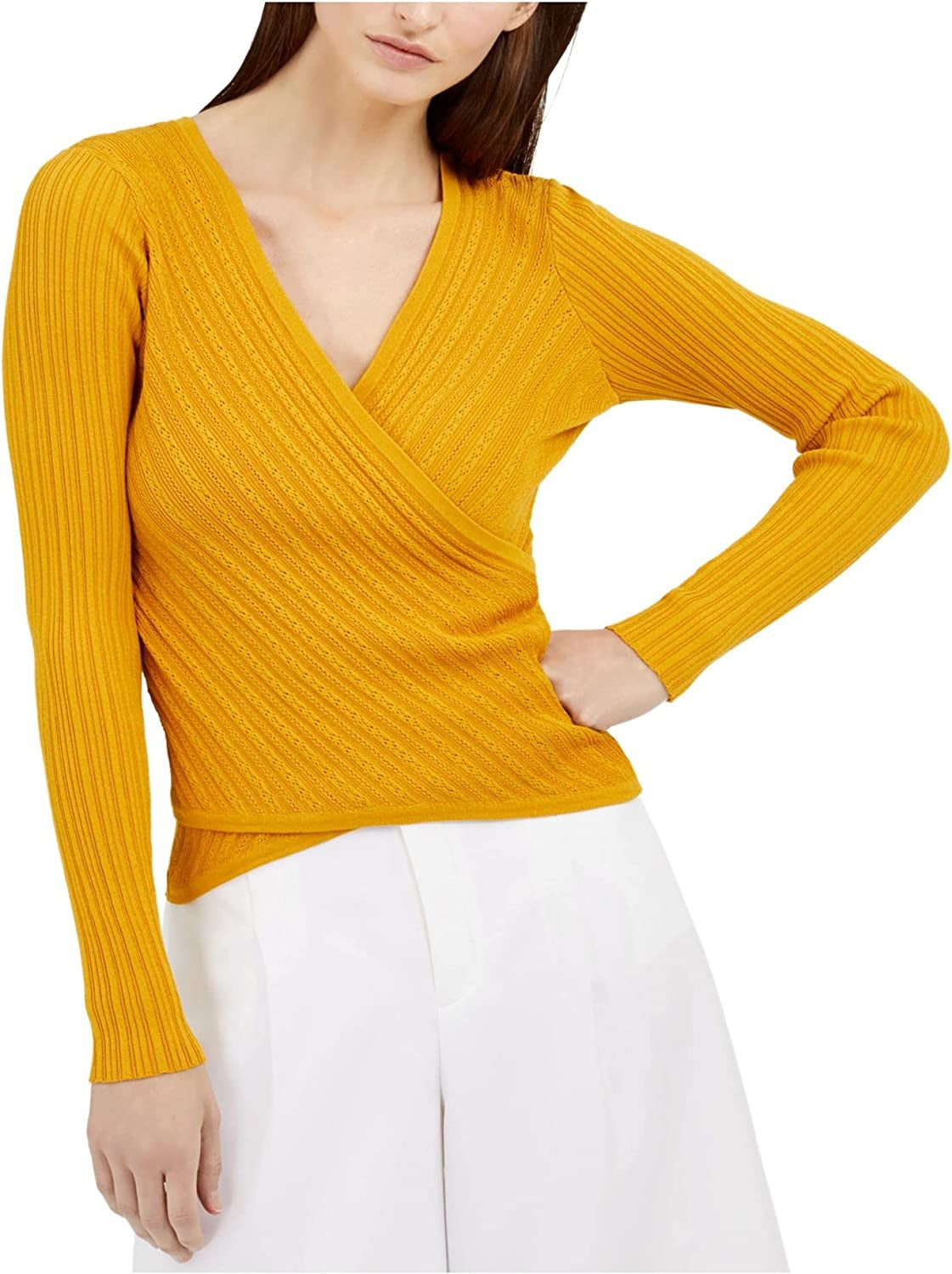 INC International Concepts Women's Surplice Textu Blouse Gold Size X-Large