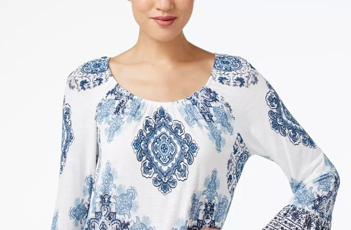 INC International Concepts Women's Ruffled Peasant Top White Size Small