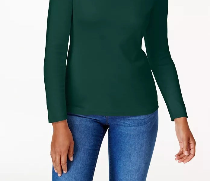 Karen Scott Women's Petite Cotton Scoop-Neck Top Green Size Petite L