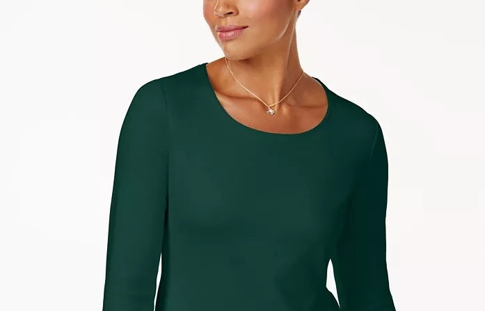 Karen Scott Women's Petite Cotton Scoop-Neck Top Green Size Petite L