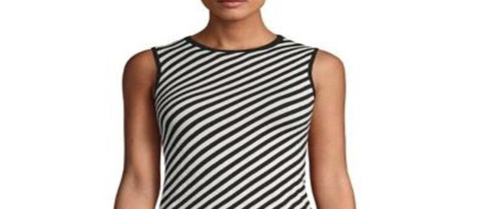 Anne Klein Women's Sleeveless Stripe Tank Top Black Size XL