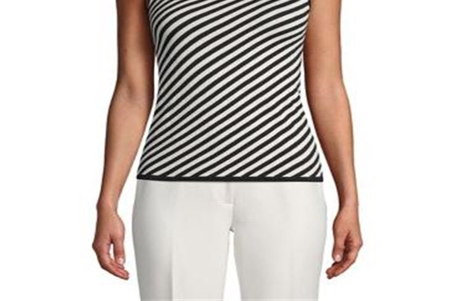 Anne Klein Women's Sleeveless Stripe Tank Top Black Size XL