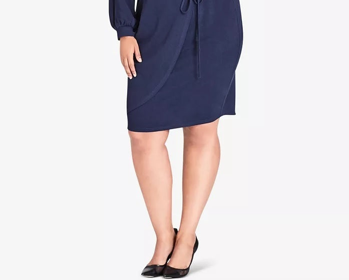 City Chic Women's Trendy Plus Size Smallplit-Sleeve Faux-Wrap Dress Blue Size 20W