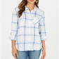 Style & Co Women's Plaid One Pocket Shirt White Size Small