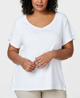 Karen Scott Women's Cotton Crochet-Trim T-Shirt White Size Medium