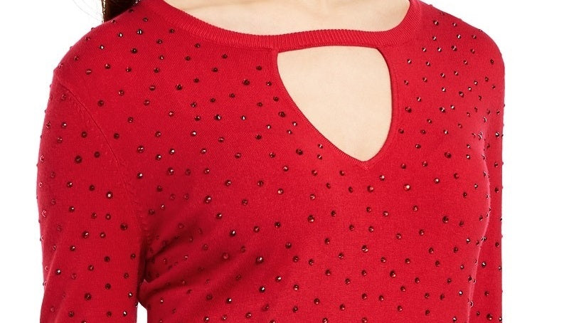 INC International Concepts Women's Studded Keyhole Sweater Red Size XX-Large