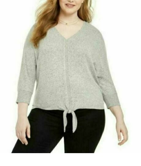 Style & Co Women's  Plus Size Tie-Hem Sweater Grey Size 4X