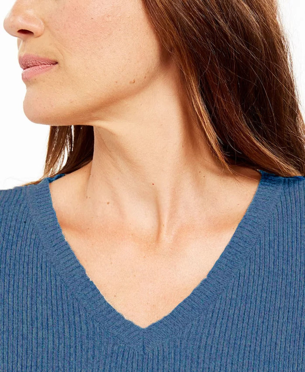 Karen Scott Women's Petite Cotton Ribbed Marled Sweater Blue Size Medium