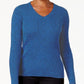 Karen Scott Women's Petite Cotton Ribbed Marled Sweater Blue Size Medium