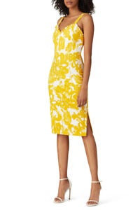 Trina Trina Turk Women's Emotion Floral-Print Midi Yellow Dress Size 12