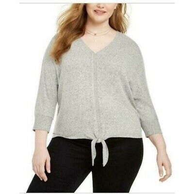 Style & Co Women's  Plus Size Tie-Hem Sweater Gray Size 0X
