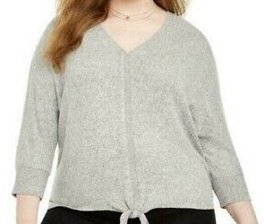 Style & Co Women's  Plus Size Tie-Hem Sweater Gray Size 0X