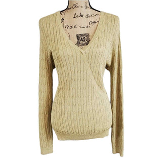 Charter Club Women's Metallic Crewneck Cable-Knit Sweater Gold Size Large