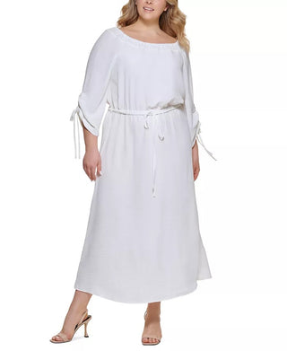Calvin Klein Women's Plus Size Off-The-Shoulder Crepe Dress White Size 14W
