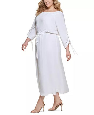 Calvin Klein Women's Plus Size Off-The-Shoulder Crepe Dress White Size 14W