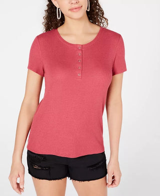 Pink Rose Juniors' Thermal Henley Top Red Size Small