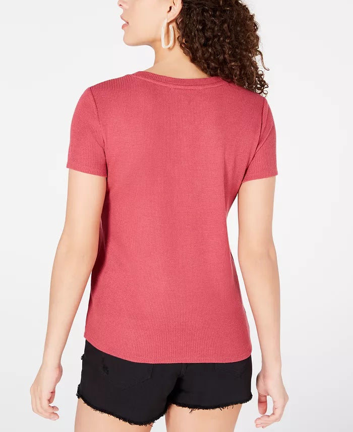 Pink Rose Juniors' Thermal Henley Top Red Size Small