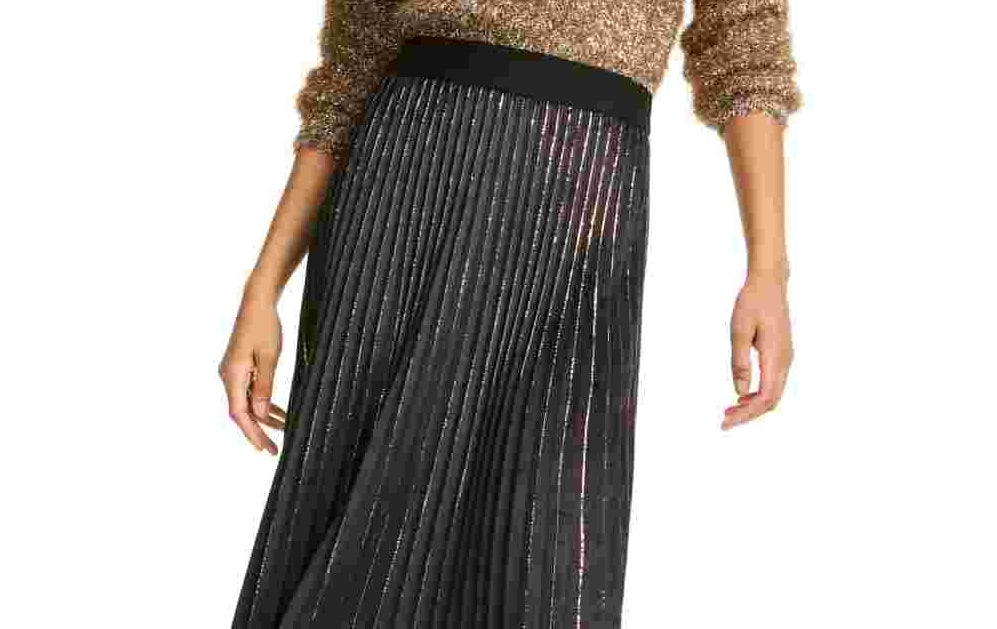 Lucy Paris Women's Pleated Velvet Skirt Gold Size X-Large