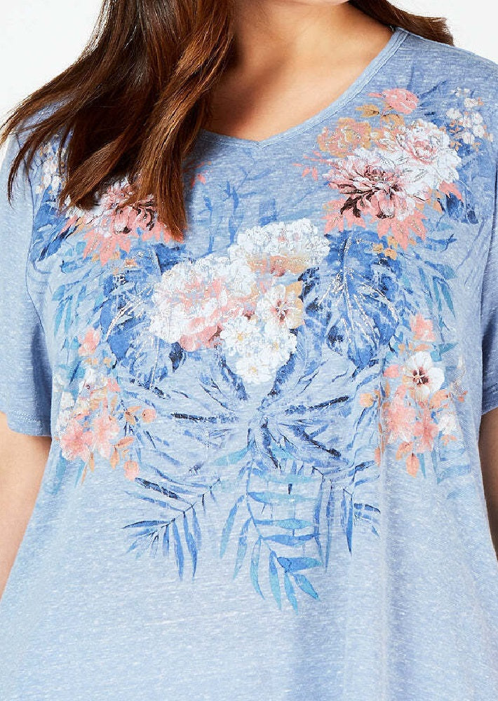 Style & CoWomen's Graphic T-Shirt Blue Size -1X