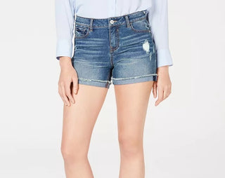 Vanilla Star Juniors' Mid-Rise Cuffed Jean Short Blue Size 11