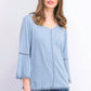 Style & Co Women's Petite Crochet-Trim Bell-Sleeve Top Blue Size PL