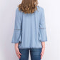 Style & Co Women's Petite Crochet-Trim Bell-Sleeve Top Blue Size PL