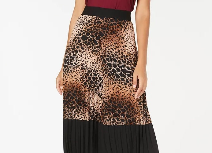 Alfani Women's Pleated Snake-Embossed Midi Skirt Brown X-Large
