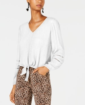 INC International Concepts Women's Gauze Tie-Front Top -White  X-Large