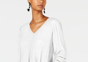 INC International Concepts Women's Gauze Tie-Front Top -White  X-Large