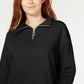 Crave Fame Juniors' Waffle-Knit Quarter-Zip Top Black X-Large