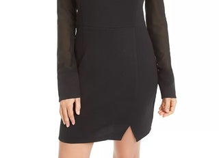 Material Girl Juniors' Mesh-Sleeve Bodycon Dress Black Size Large