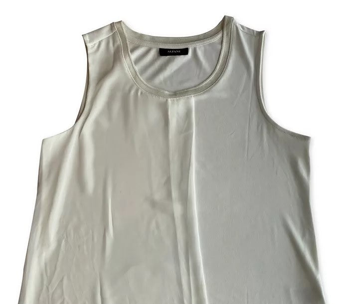 Alfani Women's Knit Solid Overlay Sleeveless Top White Size Large