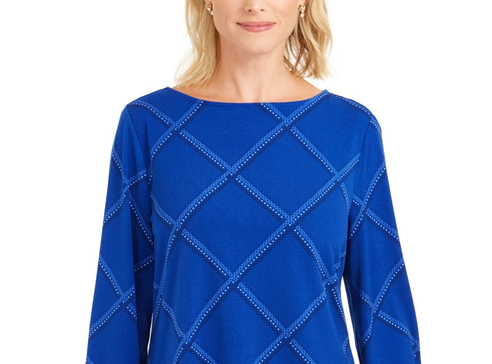Charter Club Women's Plaid Knit Top Blue Size X Small