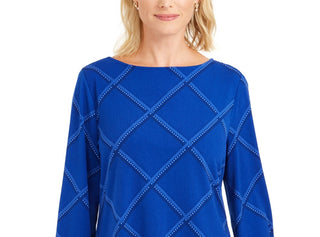 Charter Club Women's Plaid Knit Top Blue Size X Small