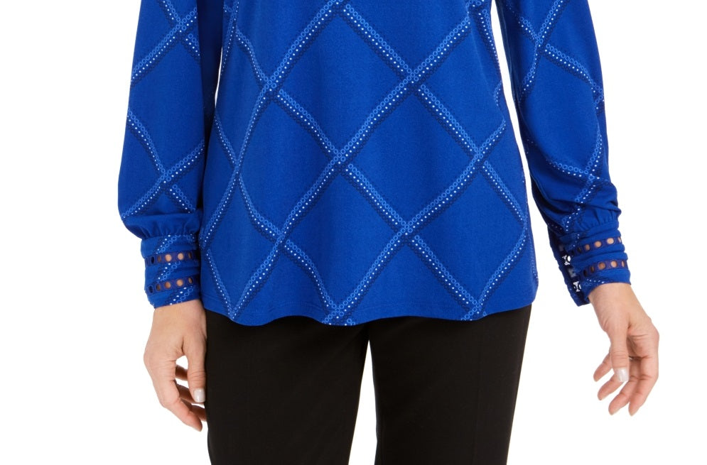 Charter Club Women's Plaid Knit Top Blue Size X Small