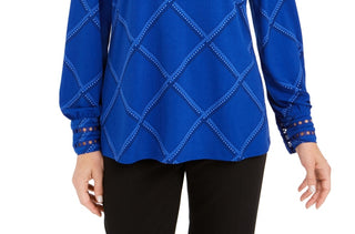 Charter Club Women's Plaid Knit Top Blue Size X Small