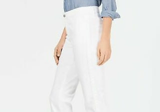 Charter Club Women's Straight-Leg Braid-Stripe Jeans White Size 10