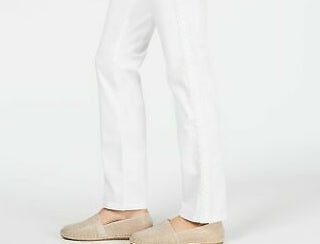 Charter Club Women's Straight-Leg Braid-Stripe Jeans White Size 10