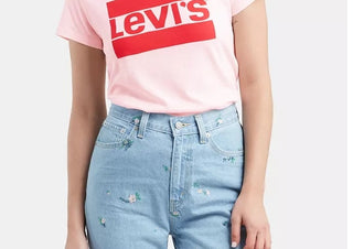 Levi's Women's Flocked Logo-Print T-Shirt Pink Size Small