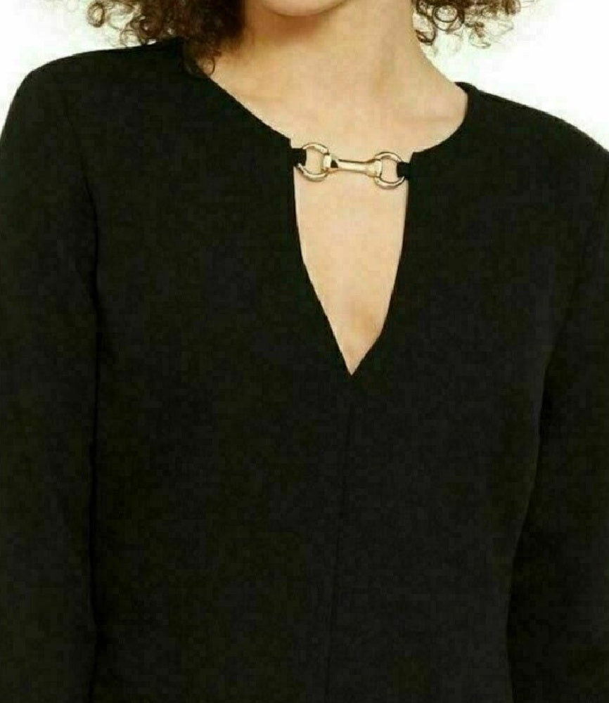 INC International Concepts Women's Womens V-Neck Keyhole Blouse Black Size Small