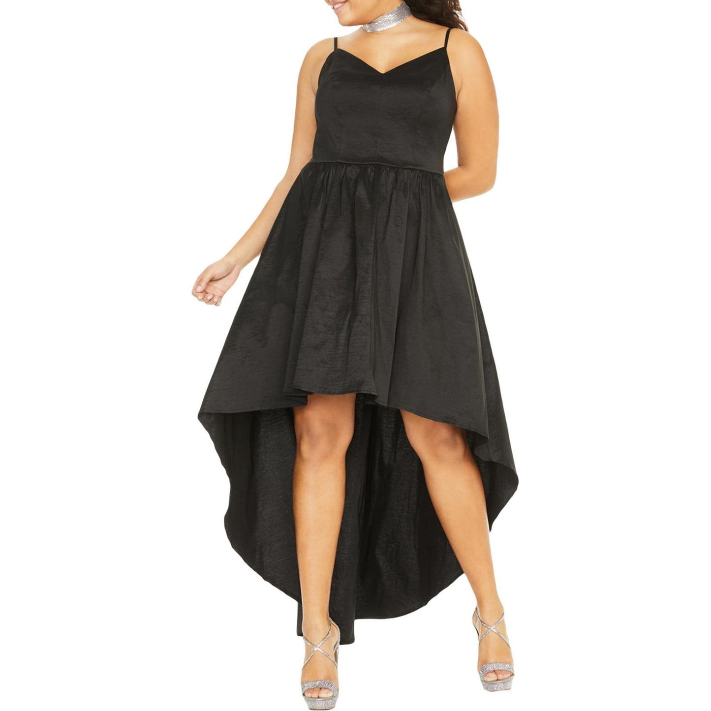 B Darlin Women's Plus Taffeta Hi Low Formal Dress Black Size 16