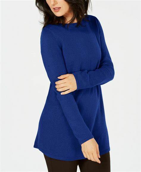 Karen Scott Women's Solid Curved-Hem Tunic Blue Size X-Small