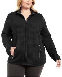 Karen Scott Women's Plus Size Quilted Fleece Jacket Black Size 1X
