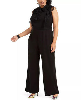 Betsey Johnson Women's Trendy Plus Size Lace-Trim Jumpsuit Gray Size 20W