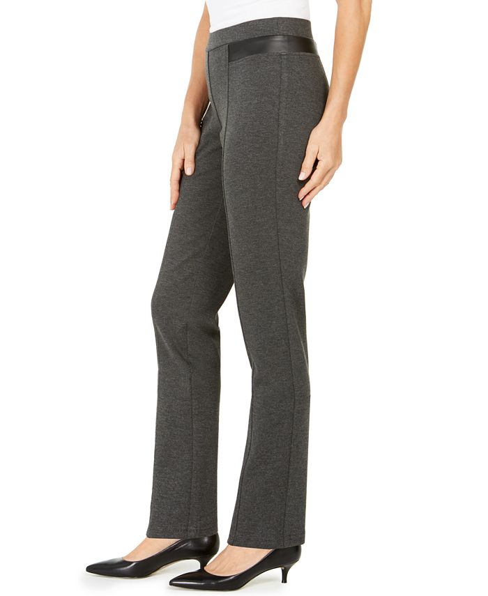 JM Collection Women's Faux-Leather-Trim Ponte-Knit Pants Grey X-Large