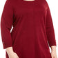 Karen Scott Women's Plus Cotton Contrast Trim Crewneck Sweater Wine Size 0X
