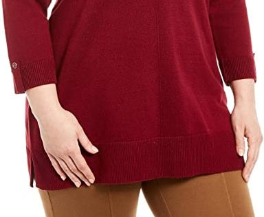 Karen Scott Women's Plus Cotton Contrast Trim Crewneck Sweater Wine Size 0X