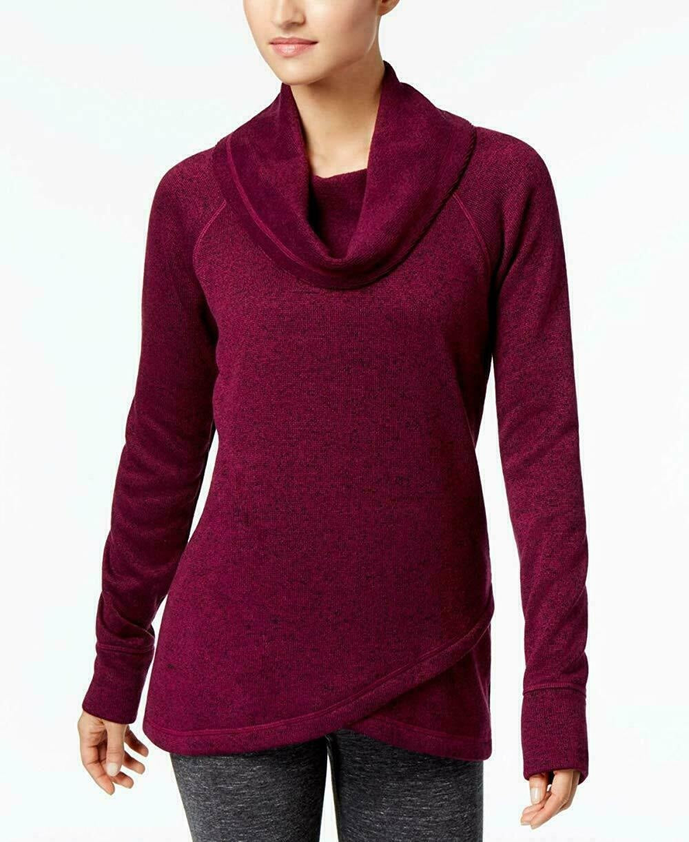Ideology Women's Cowl Neck Fleece Pullover Sweater Purple Size X-Large